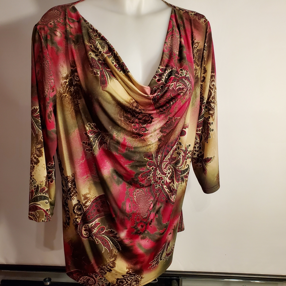Shannon Ford Woman 1X Vibrant Paisley Women's Blouse 3/4 Sleeve